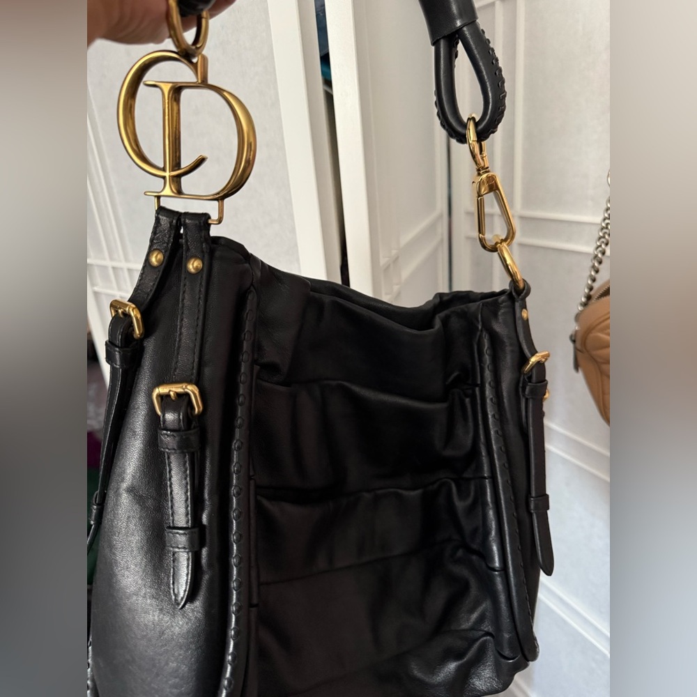 Dior Black and Gold Shoulder Bag with Pleated Design - Picture 9 of 11